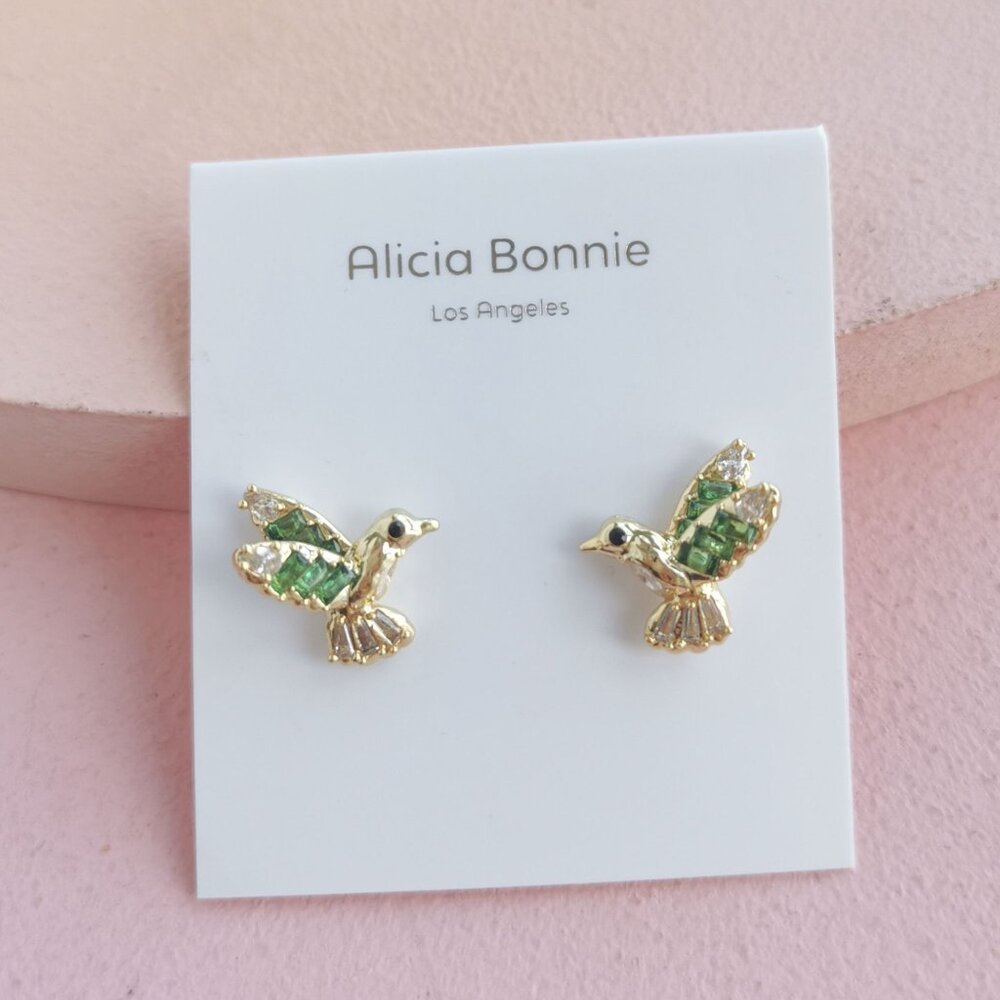 Alicia Bonnie - Hummingbird Multi Color Crystal Gold Stud Earrings - NEW